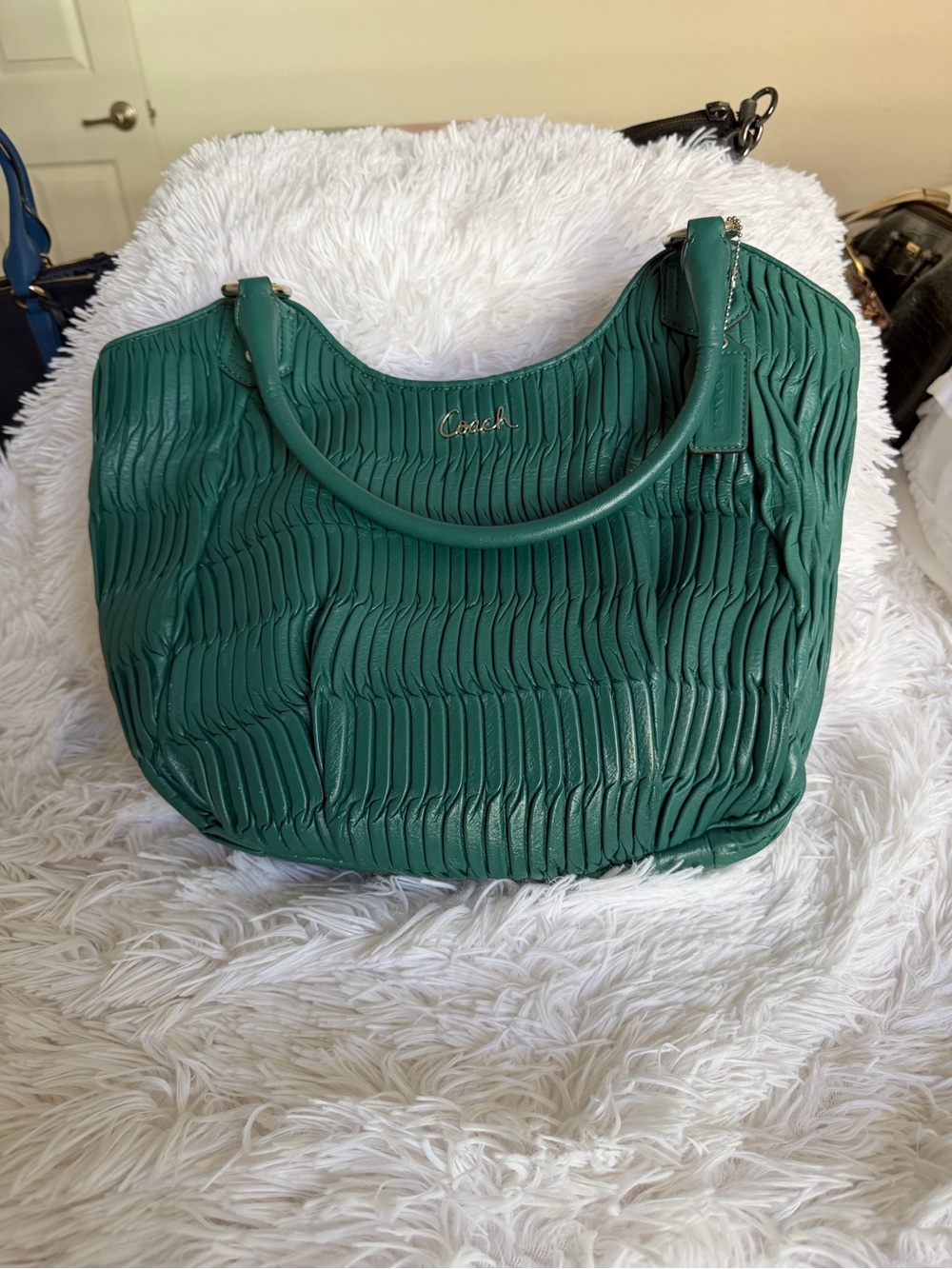 Coach Ashley Gathered Leather Tote Bag - Rare Jewel Green (F23928)